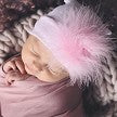 Pink Stripe Hospital Hat with Marabou Puff