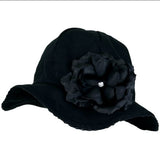 Black Stella Sun Hat with Rose