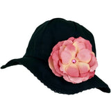 Black Stella Sun Hat with Rose