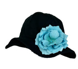 Black Stella Sun Hat with Rose
