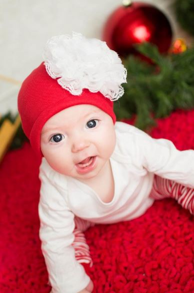 Red Cotton Hat with White Lace Rose