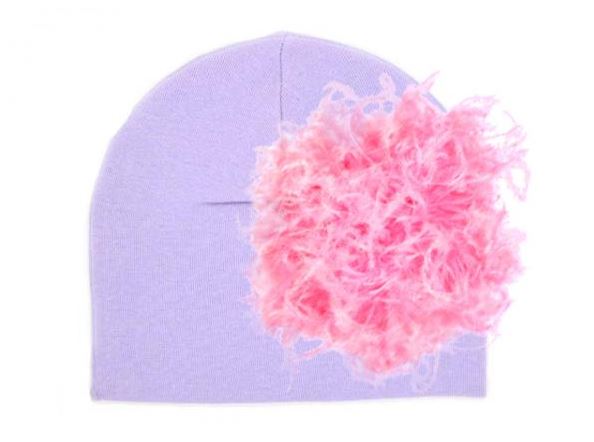 Lavender Cotton Hat with Candy Pink Large Curly Marabou