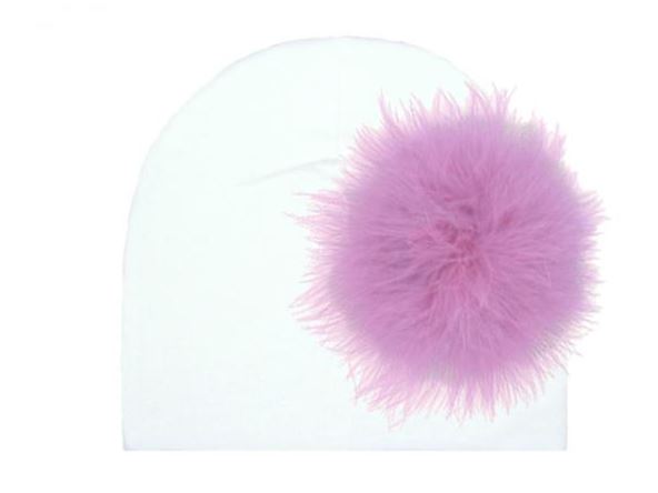 White Cotton Hat with Lavender Large regular Marabou