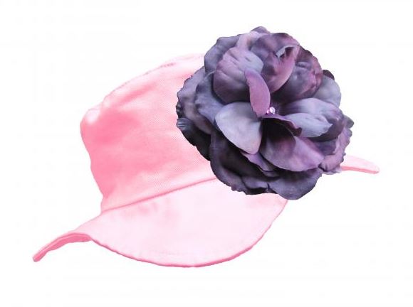 Pale Pink Sun Hat with Purple Large Rose