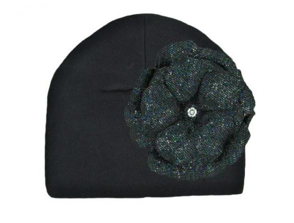 Black Cotton Hat with Sequins Black Rose