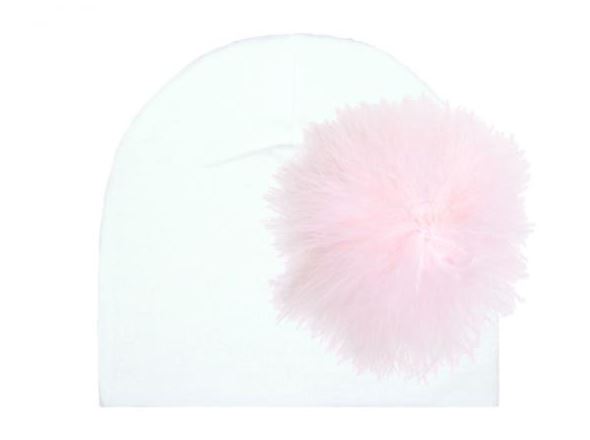 White Cotton Hat with Pale Pink Large regular Marabou