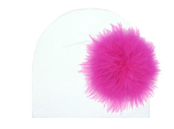 White Cotton Hat with Raspberry Large regular Marabou