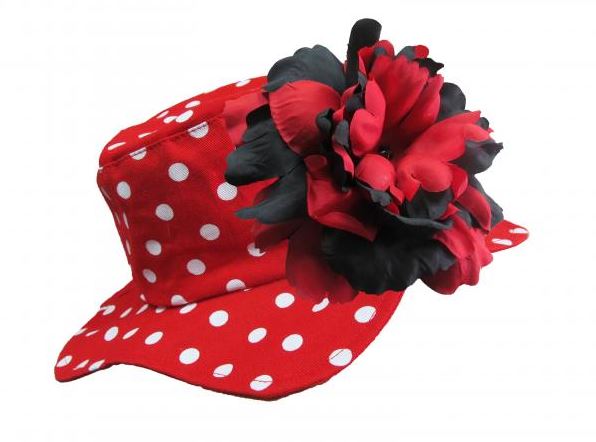 Red Dot Sun Hat with Black Red Large Peony