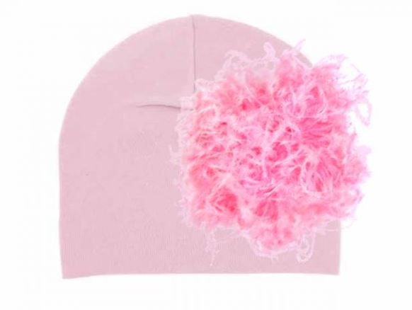 Pale Pink Cotton Hat with Candy Pink Large Curly Marabou