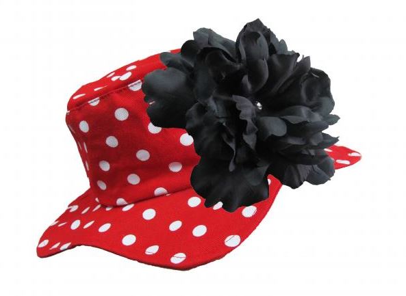 Red Sun Hat with Black Large Peony