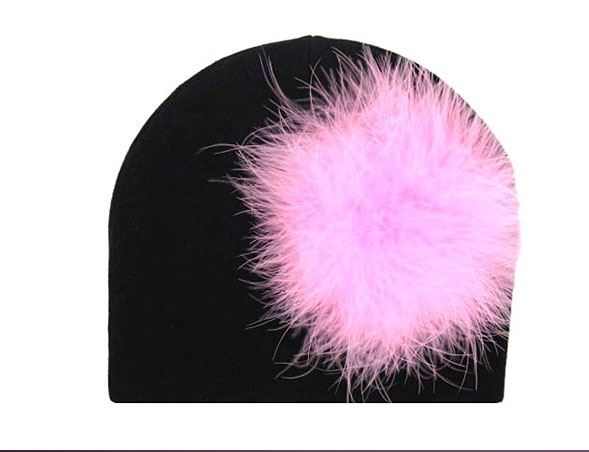 Black Cotton Hat with Candy Pink Large regular Marabou