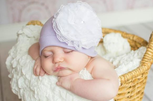 Lavender Cotton Hat with White Lace Rose
