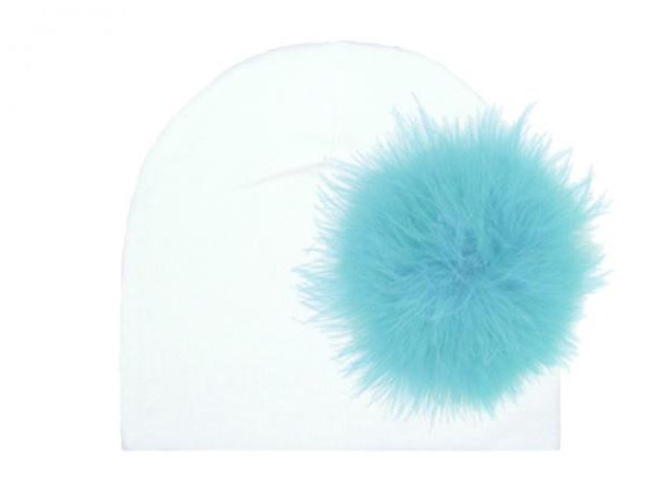 White Cotton Hat with Teal Large regular Marabou