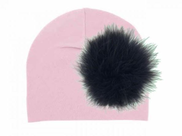 Pale Pink Cotton Hat with Black Large regular Marabou