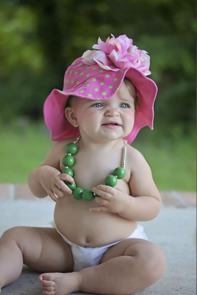 Candy Pink Aloe Dot Sun Hat with Candy Pink Large Peony