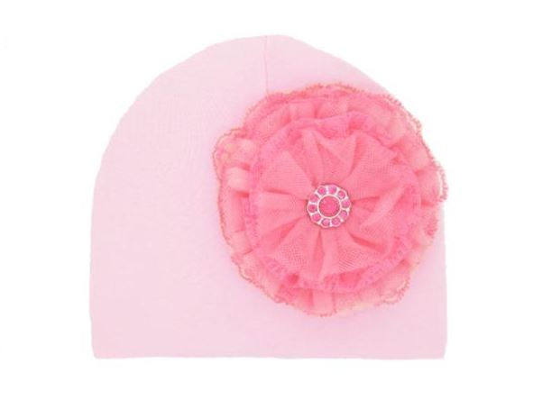 Pale Pink Cotton Hat with Candy Pink Lace Rose