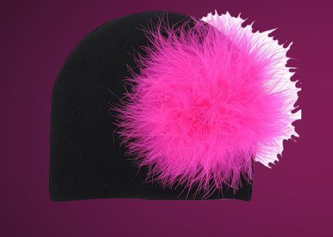 Black Cotton Hat with Hot Pink Large regular Marabou