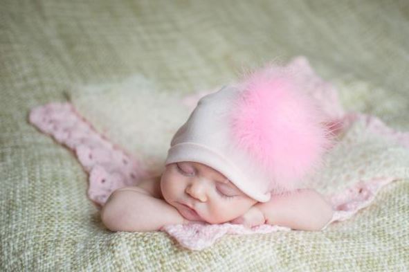 Pale Pink Cotton Hat with Candy Pink Large regular Marabou