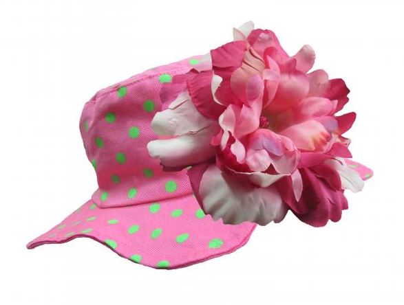 Candy Pink Aloe Dot Sun Hat with Pink Raspberry Large Peony