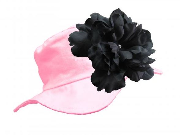 Pale Pink Sun Hat with Black Large Peony