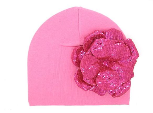 Candy Pink Cotton Hat with Sequins Raspberry Rose