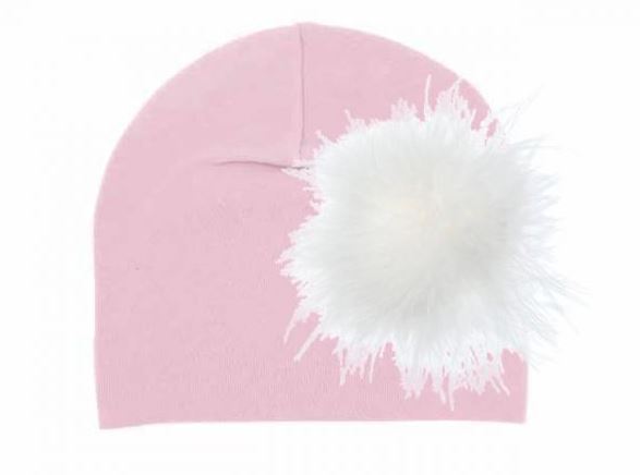 Pale Pink Cotton Hat with Cream Large regular Marabou