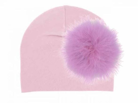 Pale Pink Cotton Hat with Lavender Large regular Marabou