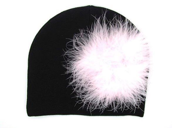 Black Cotton Hat with Pale Pink Large regular Marabou