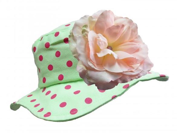 Light Aloe Sun Hat with Pale Pink Large Rose