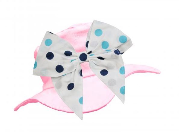 Pale Pink Sun Hat with Teal Bow-Rae-Mi