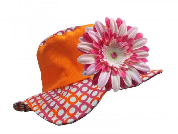Orange Sun Hat with Pink Raspberry Daisy