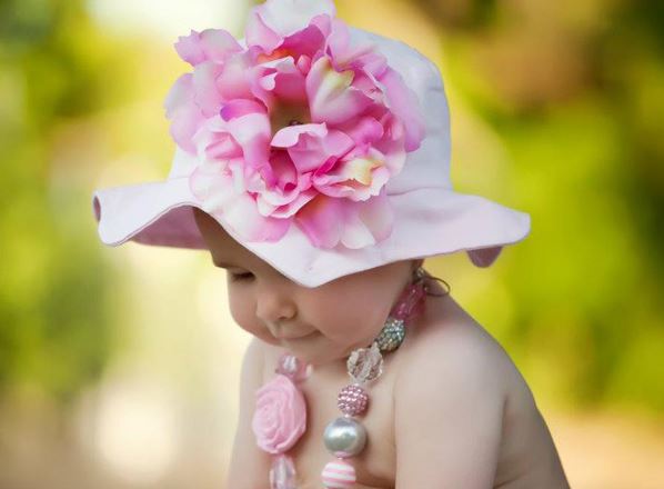 Pale Pink Sun Hat with Pale Pink Large Peony
