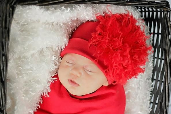 Red Cotton Hat with Red Large Curly Marabou