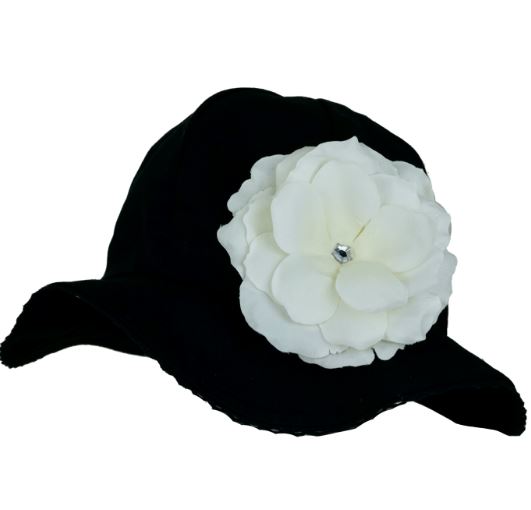 Black Stella Sun Hat with Rose