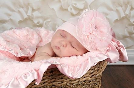 Pale Pink Cotton Hat with Pale Pink Lace Rose