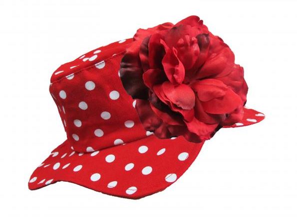 Red Dot Sun Hat with Red Large Rose
