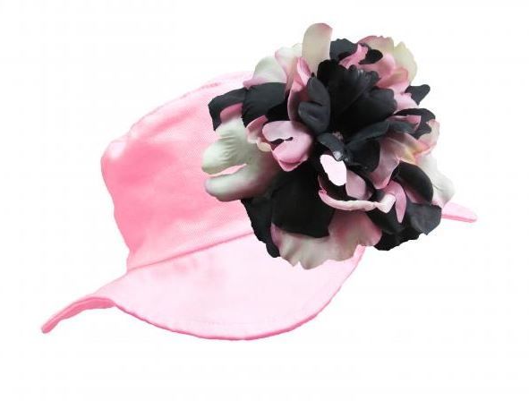 Pale Pink Sun Hat with Pink Black Large Peony