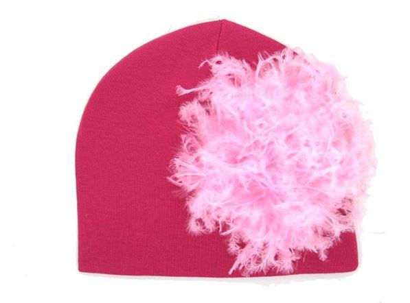 Raspberry Cotton Hat with Candy Pink Large Curly Marabou
