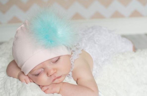 Pale Pink Cotton Hat with Teal Large regular Marabou