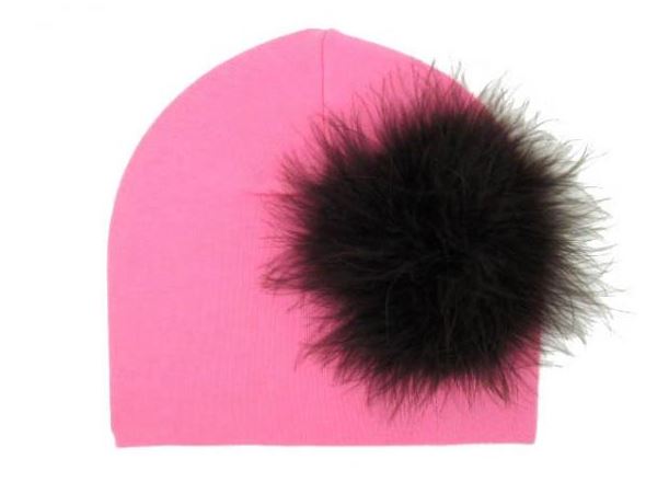 Candy Pink Cotton Hat with Black Large regular Marabou