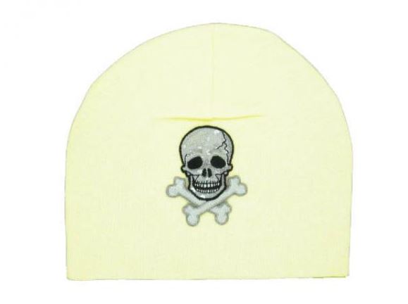 Cream Applique Hat with Black Skull