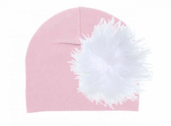 Pale Pink Cotton Hat with White Large regular Marabou