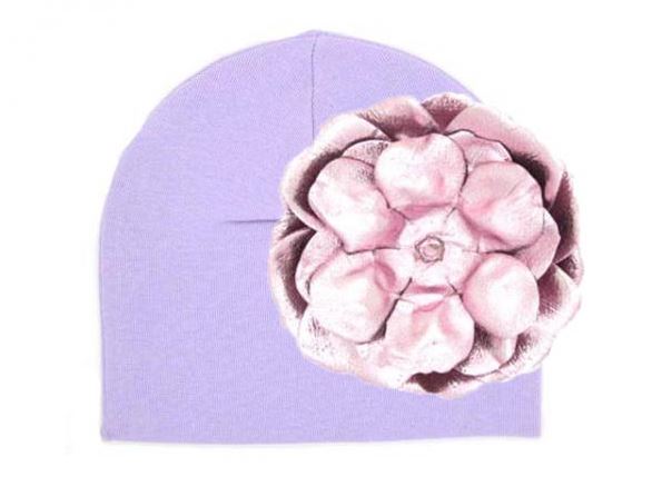 Lavender Cotton Hat with Metallic Pale Pink Rose