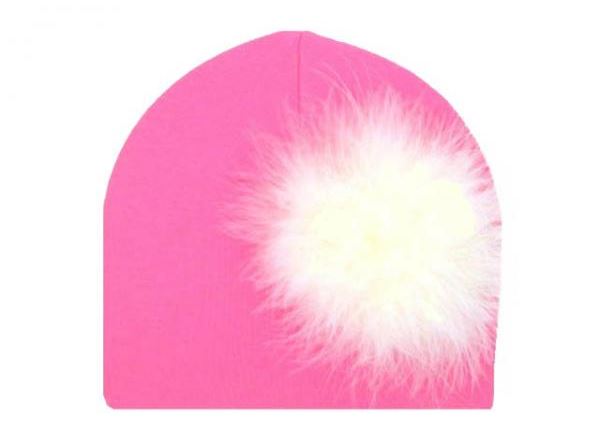 Candy Pink Cotton Hat with Cream Large regular Marabou