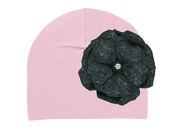 Pale Pink Cotton Hat with Sequins Black Rose