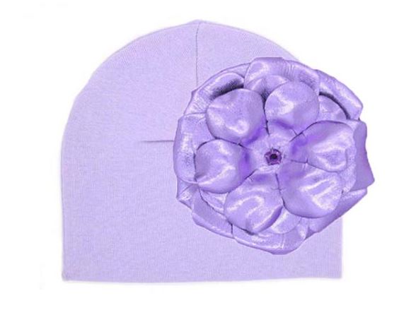 Lavender Cotton Hat with Metallic Purple Rose