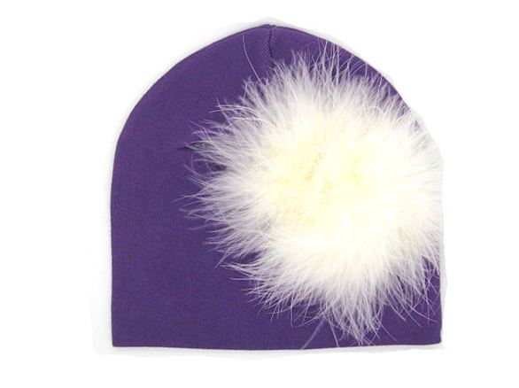 Purple Cotton Hat with Cream Large regular Marabou