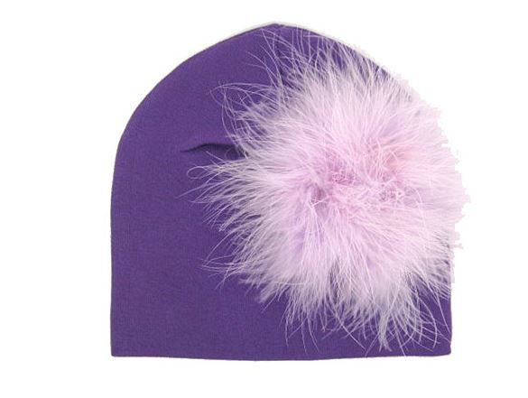 Purple Cotton Hat with Lavender Large regular Marabou