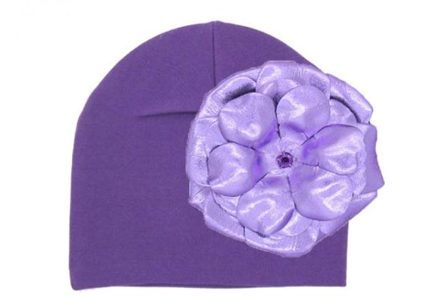 Purple Cotton Hat with Metallic Purple Rose