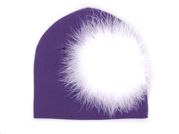 Purple Cotton Hat with White Large regular Marabou